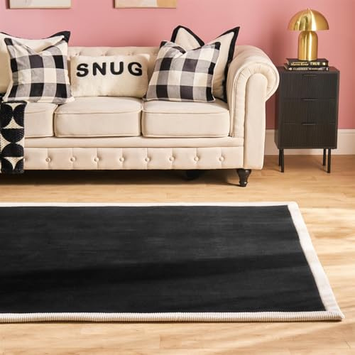 OHS Area Rugs for Living Room 160 x 230, Soft Fluffy Contrast Border Rugs for Bedroom Home Decorative Modern Non Slip Low Pile Large Rug Floor Carpet, Black/Cream