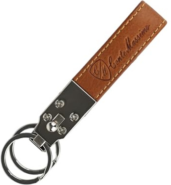 Conte Massimo Porte-Clés Homme en Cuir Véritable, Élegante Languette avec Surpiqûres Visibles et Anneau en Acier, Idée Cadeau pour Voiture et Maison, Avec Boîte