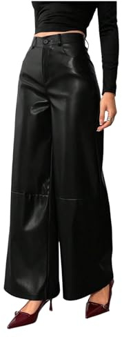 Floerns Women's High Waisted Leather Pants Straight Leg Dressy Casual Trousers Black Medium