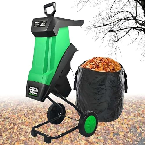 Holz Häcksler und Schredder, 2400W Elektrisch mit Rädern und Sicherheitsverriegelung, Maximale Astkapazität 40mm, Ideal zur Laub Zerkleinerung und Kompost Herstellung.
