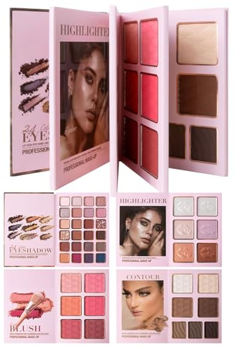 di Ombretti 43 Colori Cosmetici Impermeabili | Viso con Illuminante Blush e Contorno Per Uso Quotidiano Viaggio Vacanza Compleanno Appuntamenti Matrimonio Lavoro Eventi