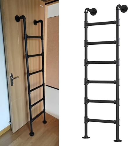ZENSTYW Wandmontage Hochbettleiter Zum EinhäNgen Etagenbettleiter,Wand Befestigte Schwarze Metall Eisen Feuer Fluchtleiter,Kellerfenster-Ausstiegsleiter, Not-Feuer-Kletterleiter(180cm/70.8in)