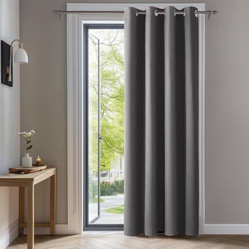 Deconovo Cortina Opaca Térmica para Dormitorio y Salón, 1 Pieza | 140x220 cm, Gris Claro, con Ojales, Aislante de Frío y Calor, Reducción de Luz y Mayor Privacidad