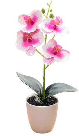 BildeeMait Künstliche Orchidee Blumen im Topf für Haus, Garten, Büro, Dekoration, Orange-Rot/Rosa+Weiß/Weiß/Rose/Weiß+Rose, 29,5 cm