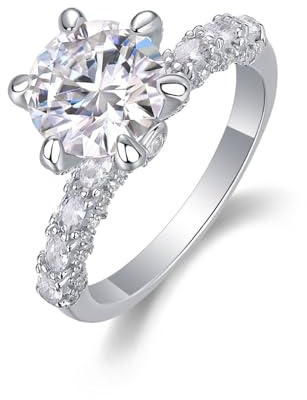 Skcess 14K Weißgold Ringe Frauen, Ring Damen 9.5mm Moissanit Weiß 3ct Moissanit Größe 62 (19.7)