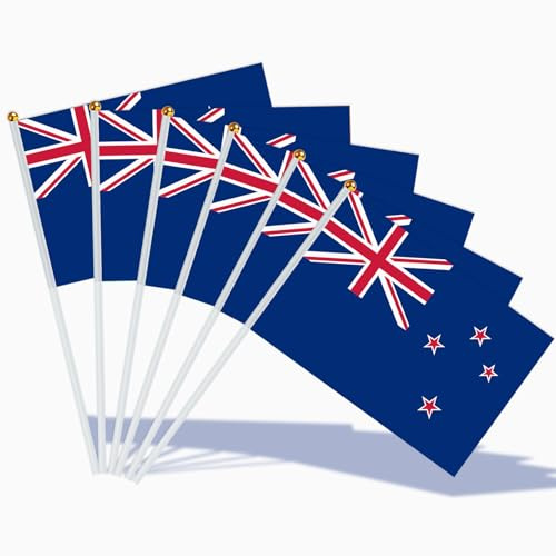 AhfuLife Klein Neuseeland Flaggen für Neuseeland Deko, 15 Stück Neuseeländische Mini Handgehaltene Flaggen mit 30cm weißen Stab für Waitangi Day, Anzac Day, Zuhause, Garten, Bar Party Dekor