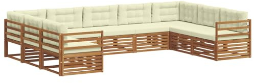 vidaXL Sofagarnituren 9 pcs Natur und Creme Massivholz Akazie, Gartenmöbel, modernes Outdoor-Sofa, Robustes Set, Lounge-Sitz, Terrasse, Komfort für Dein Zuhause
