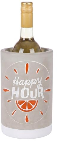 CULT at home Weinkühler Beton Flaschenkühler - Getränkekühler Happy Hour – Weissweinkühler Bar Outdoor für Garten Getränke kühlen Weinzubehör lustig Farbe: Grau H 21,5 cm - inkl. 4 Glastrinkhalme