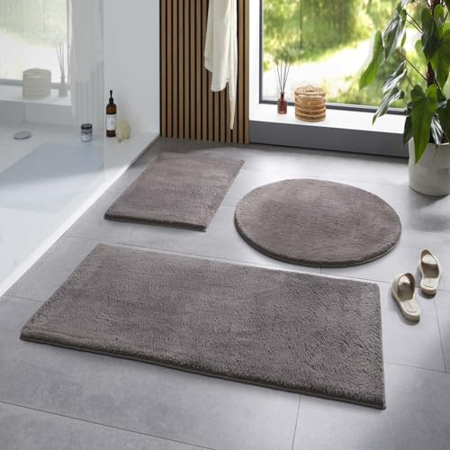 Taracarpet Badematte Fiona rutschfest waschbar Badezimmerteppich sehr weich und als Set kombinierbar Uni New Anthrazit 050x080 cm
