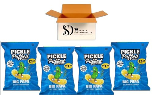 Van Holten’s Big Papa Pickle & Dill Puffed Snacks – 4 x 50g Bags – Tangy Dill Pickle Corn Puffs – Authentic American Pickle Flavour
