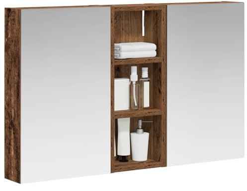 vidaXL Badezimmerschrank-Set 3 pcs 80 x 10,5 x 50 cm Holzwerkstoff, Badezimmer-Schrank, rechteckiger LED-Spiegel, moderner Wand-Organizer, praktischer Platzsparer