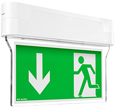 RR-NORD Notleuchte LED IP44 Decke Wand Notbeleuchtung Rettungszeichenleuchte Fluchtwegleuchte Notlicht Brandschutzzeichen Rettungszeichen (Pfeil nach unten)