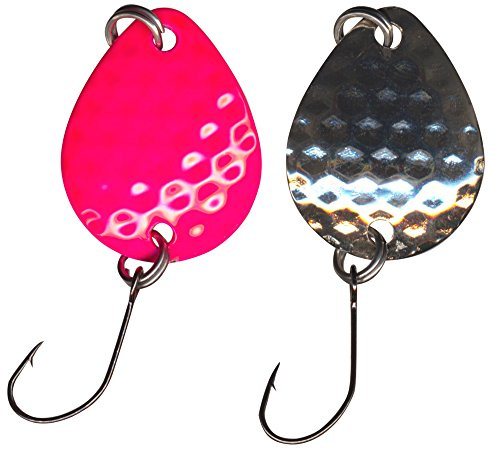 FTM Bilg Spoon - 2 Plättchen 1,7g Forellenblinker zum Spinnfischen auf Forellen & Barsche, Blinker zum Forellenangeln, Spoonblinker, Farbe:silberfarben/pink