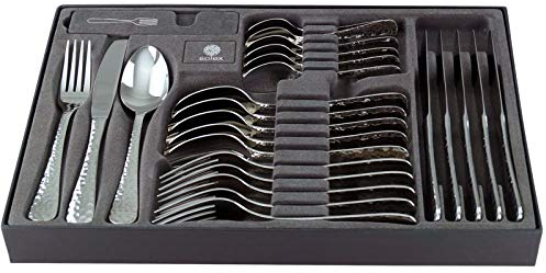 Solex Lena Besteckset 24 teilig für 6 Personen Hammerschlagoptik in Besteckbox