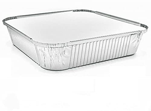 Ayn Al Madina Aluminum Foil Food Storage Containers with Lids Pack of 25-9x9x2 (22.86 x 22.86 x 3.81cm), Mini Loaf Pans, Oven Trays - Food Container for Meal Prep, Takeaway, and Airfryer Cooking