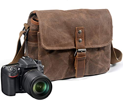YL_ Kameratasche, DSLR-Kameratasche Fashion Fototasche Für Spiegelreflexkameras Mit Wasserdichtem Regenschutz 2 in 1 Herausnehmbar Kamerafach Canvas Leder Umhängetasche Tragegurt (Grau, Braun),Brown