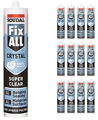 Soudal Fix ALL Crystal Clear Neutral Cure Silicone Adhesive Sealant (x12)