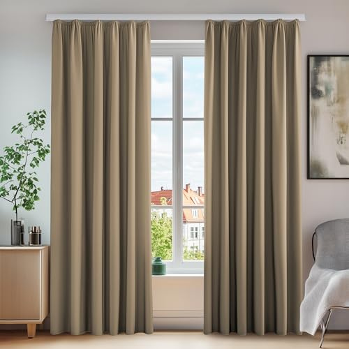 Deconovo Verdunklungsvorhänge Kräuselband für Schienensystem Gardinen Taupe