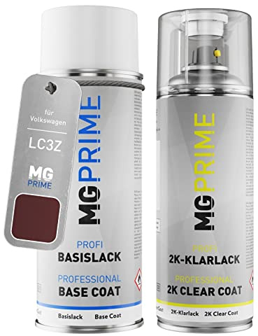 MG PRIME Autolack 2K Spraydosen Set für Volkswagen VW LC3Z / C3Z / U7 Terracotta Perlcolor/Terra-Cotta Red Pearl Basislack 2 Komponenten Klarlack Sprühdose