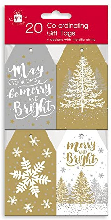 Christmas Co-ordinating Gift Tags, Metallics, 20 Pack with Silver Cord,XAJGT1032