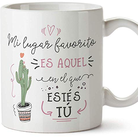 MUGFFINS Taza San Valentín (Te quiero) - Mi lugar favorito cactus - Aniversario para Novios, Enamorados, Pareja.
