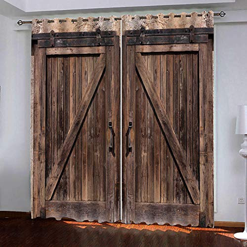 IJBSDJI Rideaux Voilage Curtain Porte en Bois D'Imitation Bonne Qualité Super Doux 220×215Cm Thermiques Isolants Occultants Anti Froid D'Économiser L'Énergie Salon Chambre Bebe Rideau Lot De 2