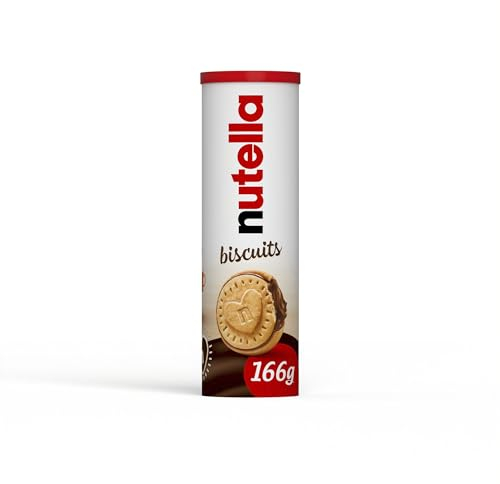 Nutella Biscuits Tubo - Croccanti Biscotti con un Cremoso Ripieno di Nutella, con Farina di Frumento e Zucchero di Canna, Ideali come Colazione, Snack e Merenda, 1 Confezione da 166 gr