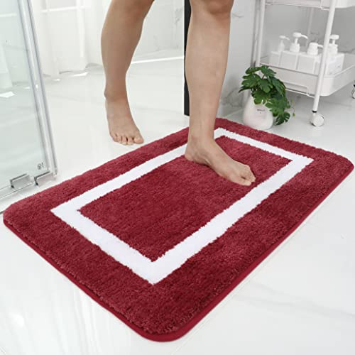 Homaxy Badezimmerteppich Badematte rutschfest Waschbar Badteppich Weiche Mikrofaser Hochflor Badvorleger – 40 x 60 cm, Weinrot