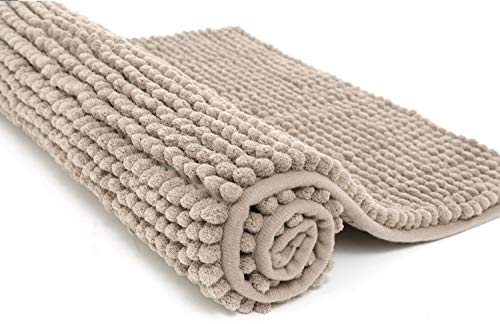 Pincy rutschfeste Chenille Badematte – 50 x 80 cm zottelige Mikrofaser-Badematte – schnell wasserabsorbierend, maschinenwaschbar, strapazierfähiger Bodenteppich, für Badezimmer, Zimmer (Beige)