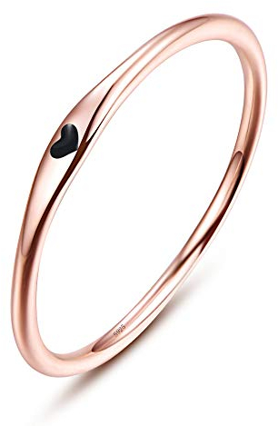 BONLAVIE 925 Sterling Silber einfache Carve Herz Hochzeit Band stapelbar Versprechen Ring für Sie (50.6(16.1), B-Rosegold-Schwarz)