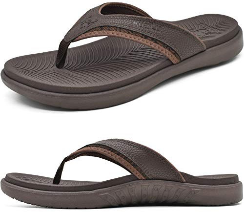 KuaiLu Flip Flops Men Sport Thong Sandals with Comfort Plantar Fasciitis Arch Support Beach Pool Slides for Men Soft Yoga Mat Cushion Size 8 Brown