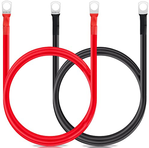 JatilEr 2 Stück Batteriekabel 100cm, 25mm²/3AWG Batterie Kabel 12V Batterie Anschlusskabel mit M10 Ringklemmen, Auto Starthilfekabel Kupfer, Massekabel, Kupferkabel für Auto KFZ LKW Motorrad Solar