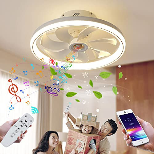 Musik Bluetooth Lautsprecher Deckenventilator LED mit Fernbedienung und APP Dimmbar Leise Fan Deckenleuchte Schlafzimmer Lampe mit Ventilator Modern Runde Deckenlampe für Wohnzimmer Kinderzimmer, 72W