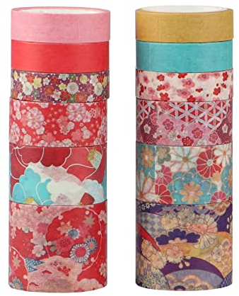 LGEGE 12 Rollen Vintage Washi Tape Set, 30/20/15/10 mm breit, Zephyr Cherry Thema, Antik Japanische Masking Tape Dekor für Scrapbook, Geschenkverpackung, Bullet Journal, Planer, Schreibwaren (3 m)