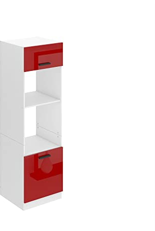 BELINI | Meuble de Rangement pour Micro-Onde I Armoire de Cuisine avec 2 Portes I Meuble Cuisine 57,6 x 60 x 204 cm I Etagere Micro Ondes | Couleur: Rouge très Brillant