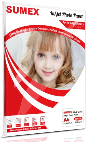 Sumex Single Side Glossy Inkjet Fotopapier A4 210 * 297mm 50 Blätter 200gsm für Canon Hp Epson Inkjet Drucker...