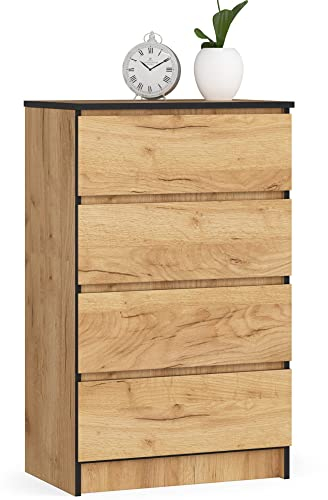 AKORD | Cassettiera K60 a 4 Cassetti | Credenza Alta | Moderna Mobiletto per Soggiorno Sala da Pranzo | Comodino | Piano di lavoro in laminato | 60x99x40cm | Artigianale Rovere