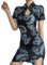 YUDATPG Robe chemise chinoise Cheongsam à manches courtes pour femme – Robe de bal sexy traditionnelle avec fente latérale – Coupe ajustée – Robe moulante à dos nu – Costume d'Halloween (bleu, S)