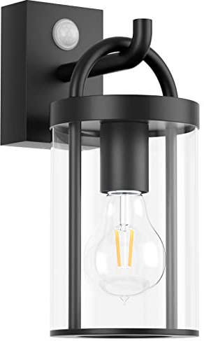Klighten Außenwandleuchte Vintage Industrial, Wandleuchte Außen mit Bewegungsmelder, E27 Außenlampe, Aluminium Wandlampe Industrie, für Terrasse Garten, 40W Max, IP44,Schwar, ohne Leuchtmitte