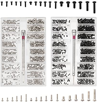 YIXISI 1000 Piezas Tiny Micro Kit de Tornillos de Reparación, Acero Inoxidable Tornillos Autorroscantes Pequeños Kit, M1.2 M1.4 M2 Kit de Surtido de Tornillos Pequeños, Plateado y Negro