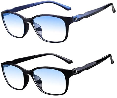 Eyglajdd Blaulichtfilter Lesebrille für Herren Damen Matt Finish,TR90 leicht Lesehilfe Brille mit Federscharnieren 2er-Pack Schwarz Blau +2,0