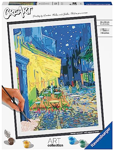 Ravensburger – CreArt Grand Format 30x40 cm – Van Gogh – La terrasse du café Le Soir – Art Collection – Loisir créatif – Peinture par numéros Adulte - Activité détente et créative dès 12 Ans – 23519