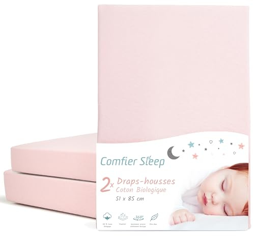 Drap Housse Cododo 50x83 cm – Lot de 2 – 100% Coton Biologique – Rose Drap Housse Bebe – Doux et Respirant 51x85 cm