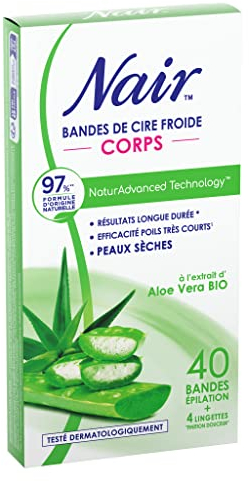 NAIR - Bandes De Cire Froide Corps, Spéciales Peaux Sèches, A l'Extrait d'Aloe Vera Bio, 97% d'Origine Naturelle, NaturAdvanced Technology, 40 Bandes