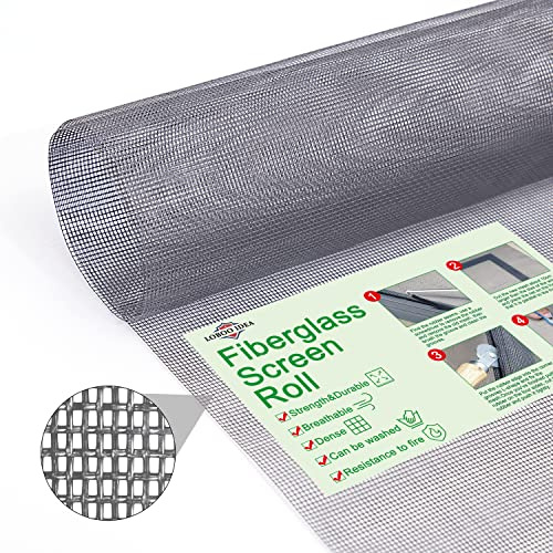 Loboo Idea Moustiquaire de rechange en fibre de verre pour fenêtre (gris, rouleau de 99,1 cm x 10 m)