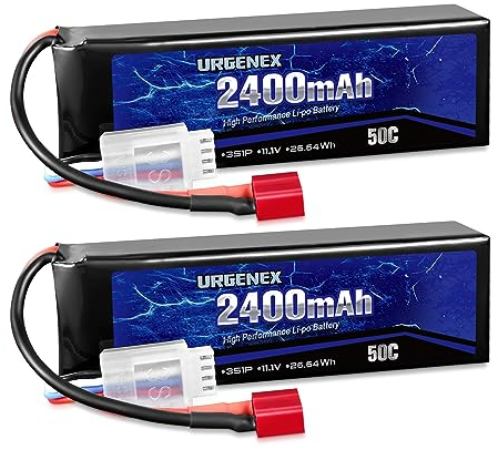 URGENEX 11.1 V 2400 mAh Lipo Battery 50C High Discharge Rate 3S RC Batteries with Deans T Plug Fit for RC Car Truggy RC Airplane, FPV Drone, UAV Quadcopter and Helicopter 2 Pack