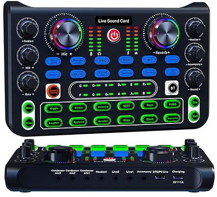 Live Sound Card, Bluetooth Mini Audio Mixer Board with Sound Effects, USB External Mobile Sound Card for Live Broadcast, K Songs, Recording, Voice Chatting
