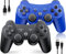 OKHAHA Manette pour PS3 sans fil pour manette Sony Playstation 3, double Shock 3, rechargeable, détecteur de mouvement, télécommande pour PS3, 2 cordons de charge USB, lot de 2, rayures, noir + bleu