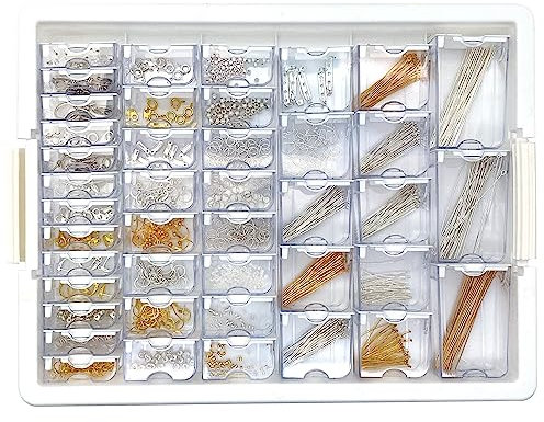 Bead Storage Solutions Elizabeth Ward Plastic See-Through Stackable 1,111 Piece Gold/Silver Assorted Costume Jewelry Findings Tray Bead Organizer