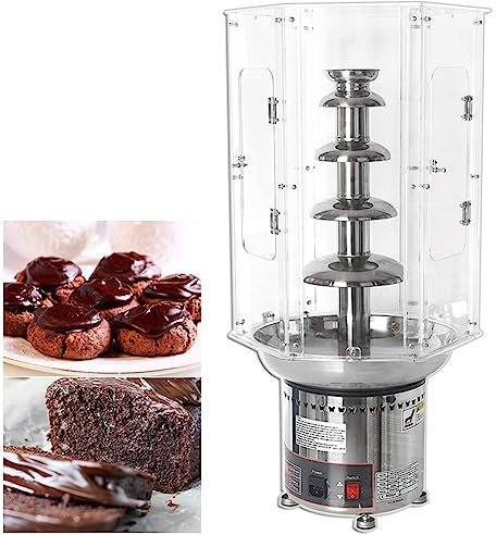 PARFCO Commercial Chocolate Fountain with Dust Cover, 4/5/6/7 Tiers Stainless Steel Chocolate Fountain Fondue Set, Large Capacity Chocolate Waterfall Machine for Birthday Party Wedding 5-Tier